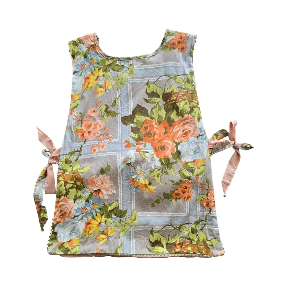 Handmade Reversible Floral Kitchen Apron Pockets Retro Cotton Linen Cottagecore